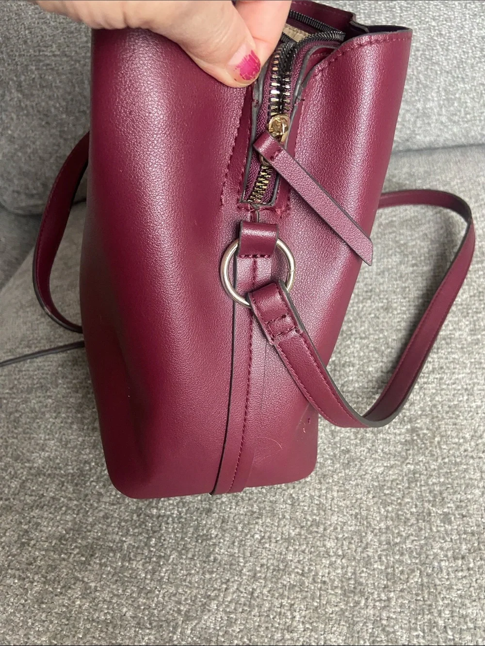 Nanette Lepore Wine Red Vegan Leather Crossbody Bucket Bag